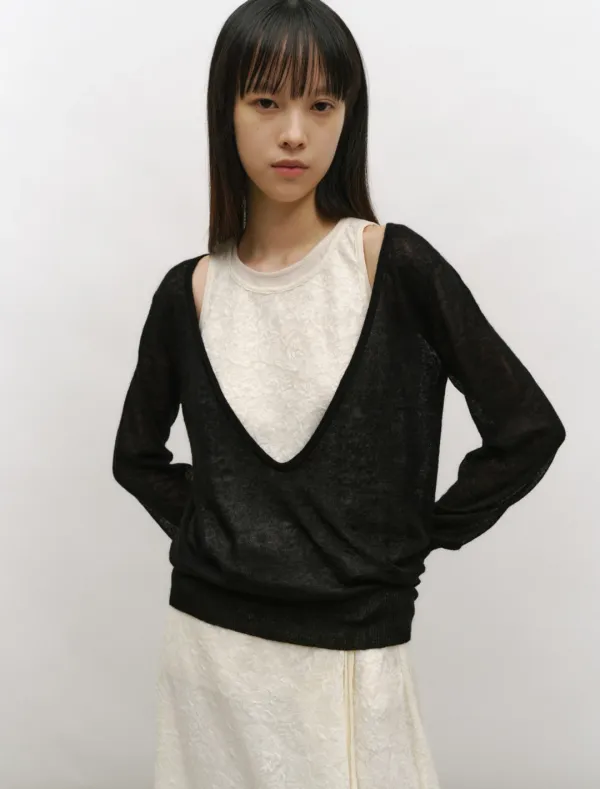 DEEP V-NECK ALPACA KNIT [BLACK]
