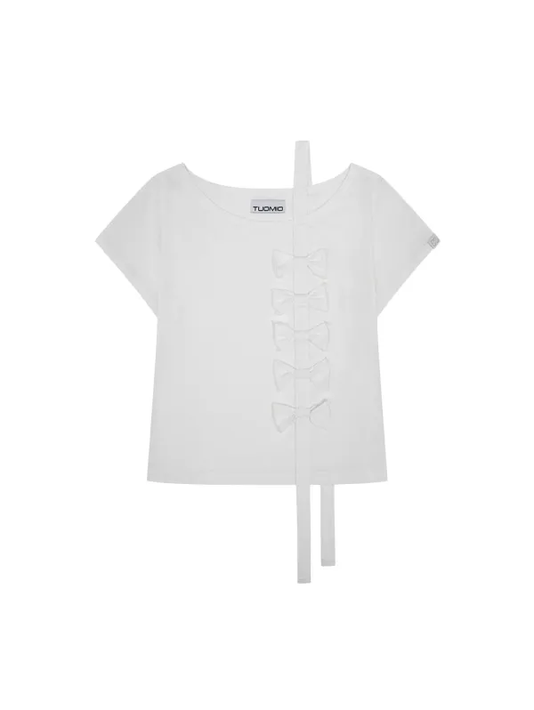 RIBBON OFF SHOULDER T-SHIRT [WHITE]