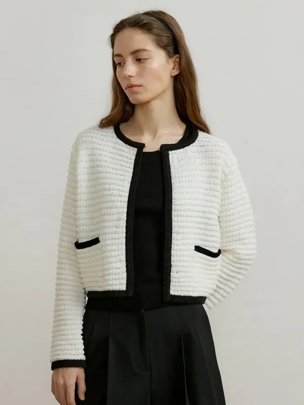 MOTE LINING TWEED KNIT CARDIGAN_IVORY