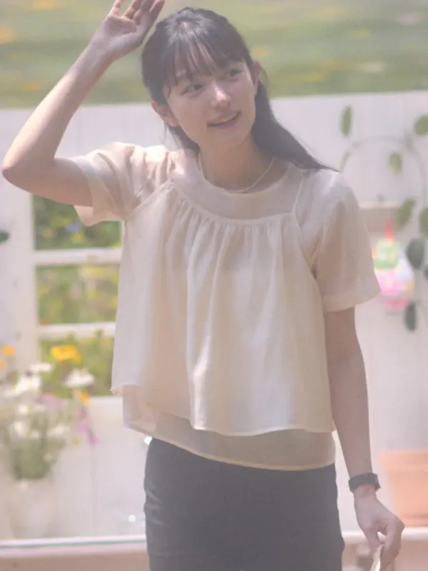 Silky Shirring Blouse Set_2color