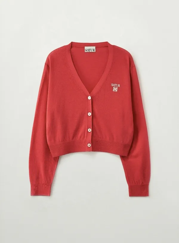 (W) Loren Linen Blend Cardigan - Red