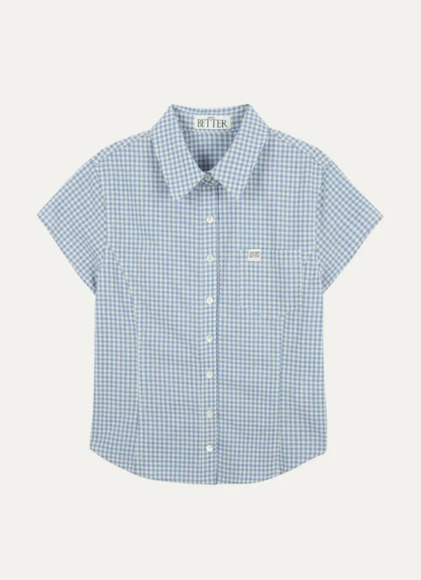 Gingham check half shirt [KNSS03SH02]_Blue