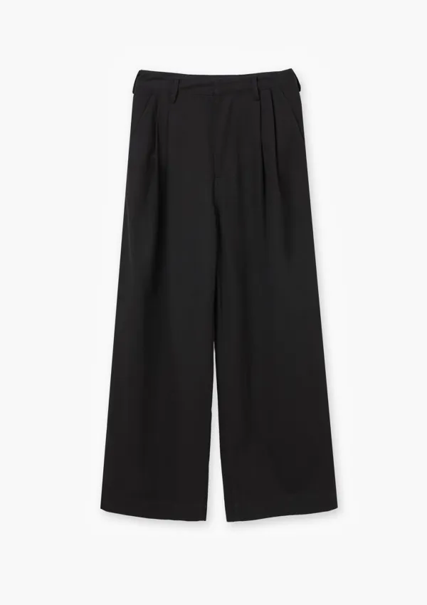 Pleated Wide Slacks Black