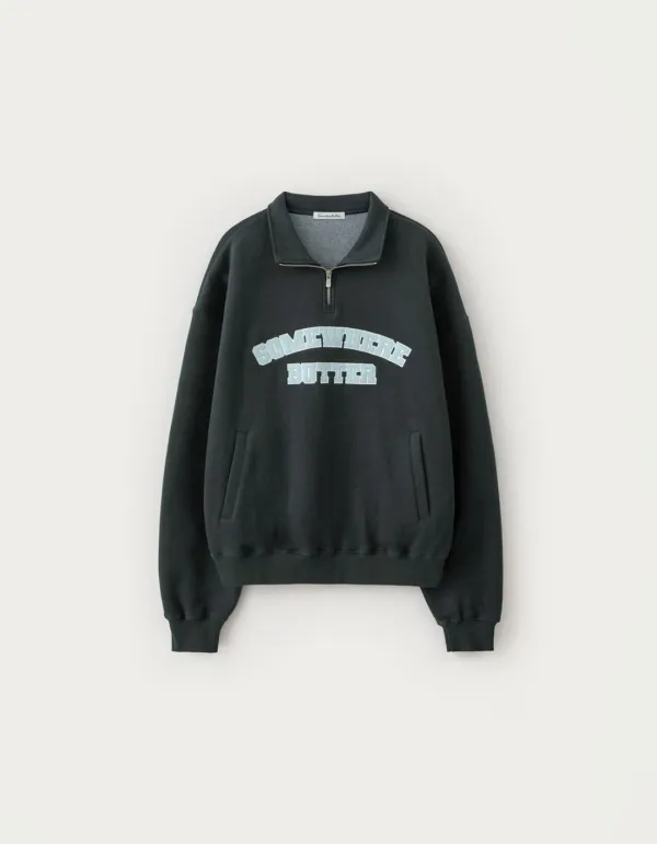 Square Logo Half Zip-Up Sweatshirt - Charcoal