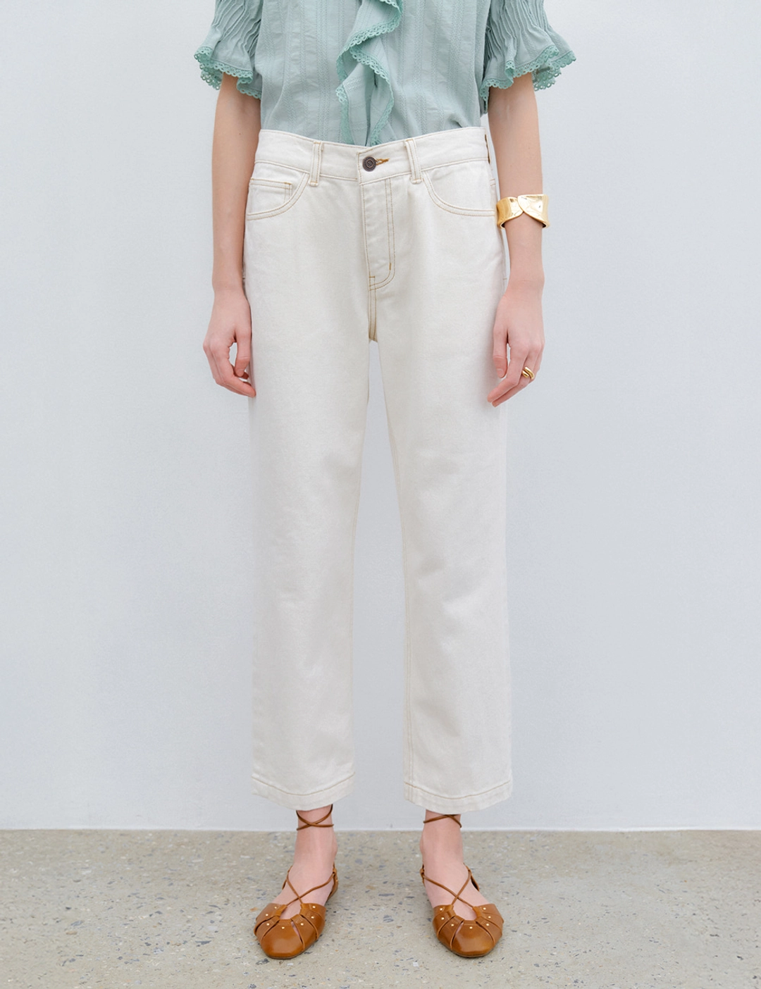 노미나떼 Mid-rise Slim Natural Denim - Short (Ivory) 상품 이미지 2