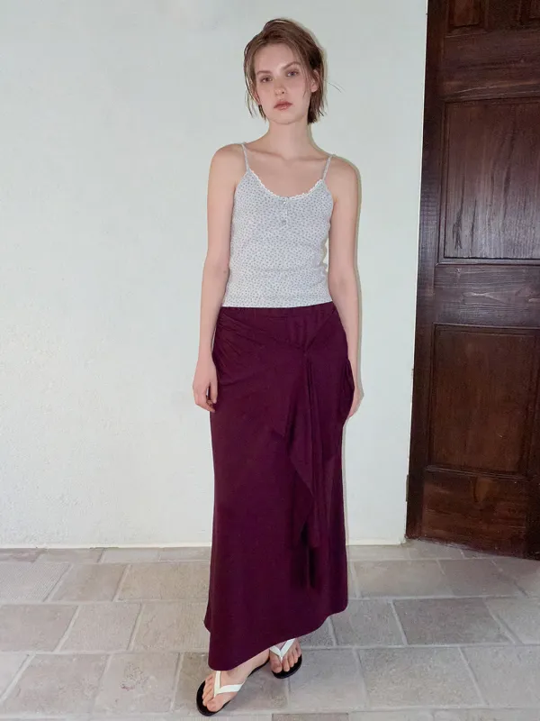 2-Way Tie Long Skirt, Wine