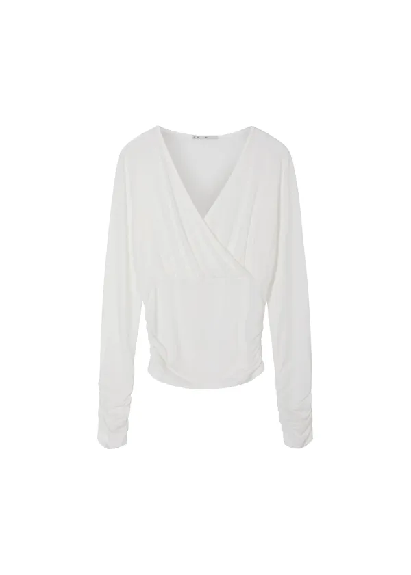 [2ND] SHIRRING V-NECK T, IVORY
