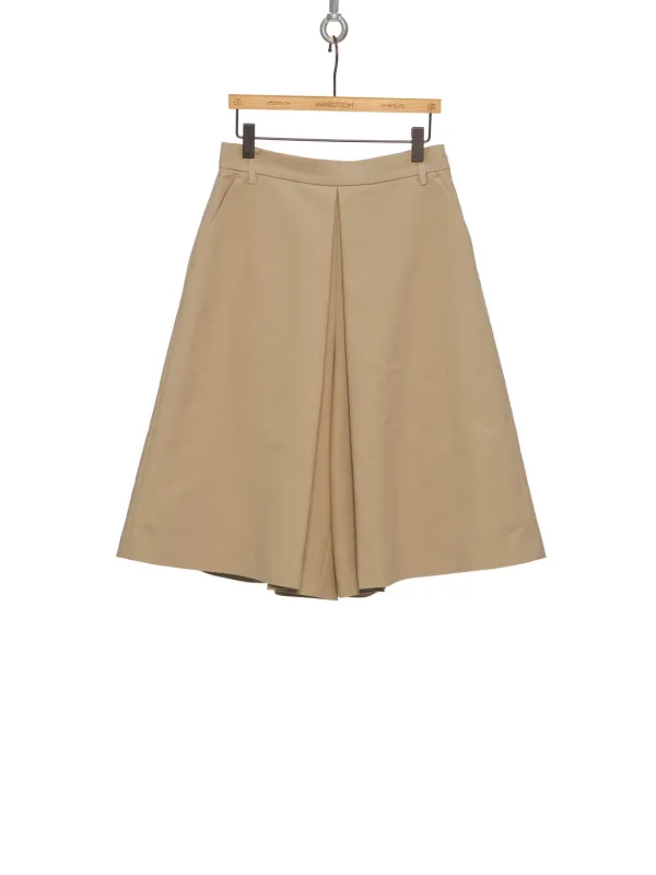 SS26 BEIGE PLEATED A-LINE BERMUDA PANTS