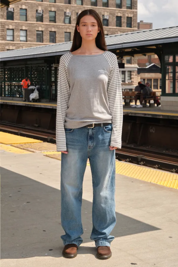 Dale Stripe Raglan Top - Grey