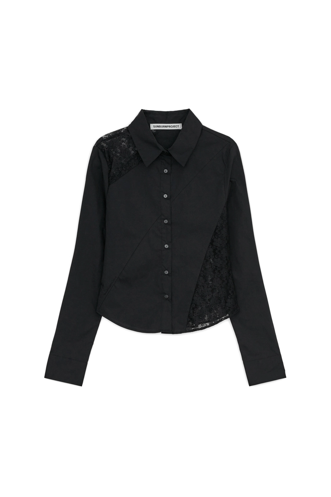 썬번프로젝트 LACE ASYMMETRIC FITTED SHIRT, BLACK 상품 이미지 1