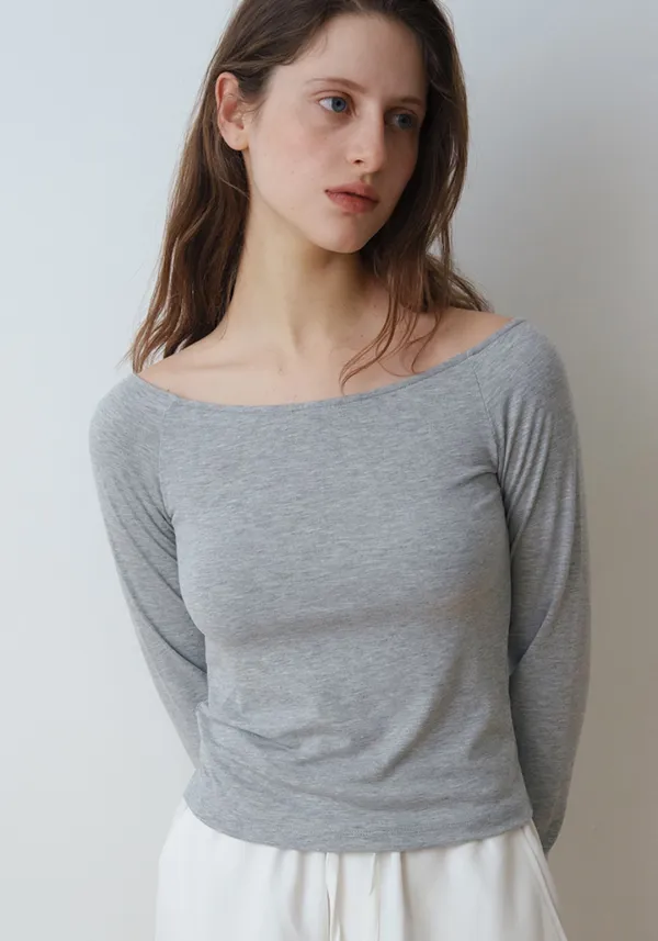 OFF NECK T-SHIRTS_MELANGE GREY_OF1C2XTL01GRM