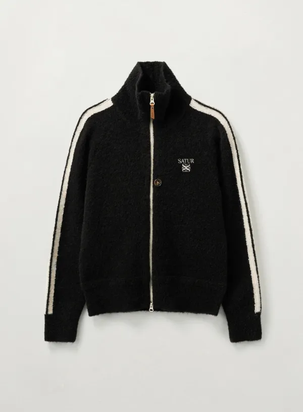 (W) Lawton Boucle Knit Zip-up - Black