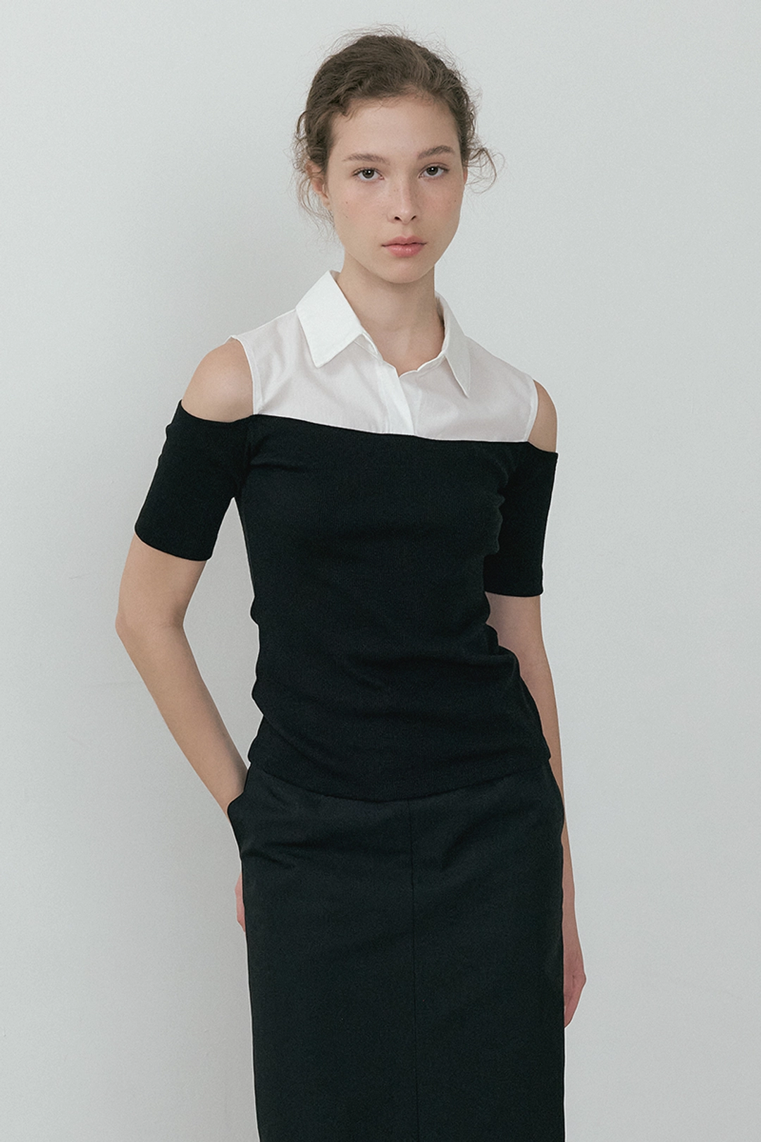 루시르주 Off-Shoulder Shirt Top (black) 상품 이미지 1