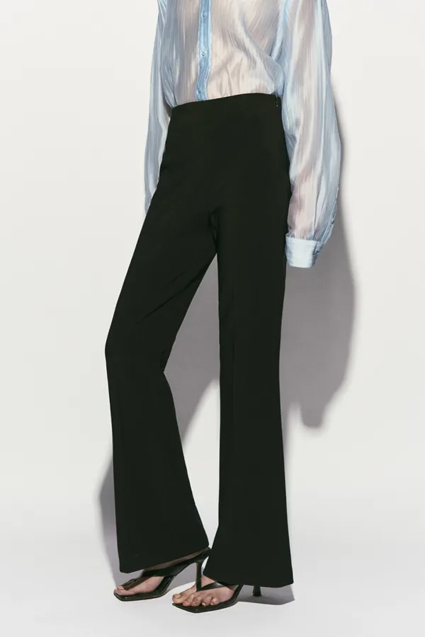 HIGH-RISE ELASTICATED BOOTCUT PANTS BLACK