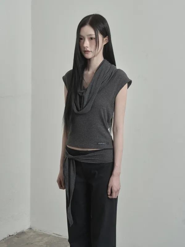 Cowl Off Tie Top (charcoal)