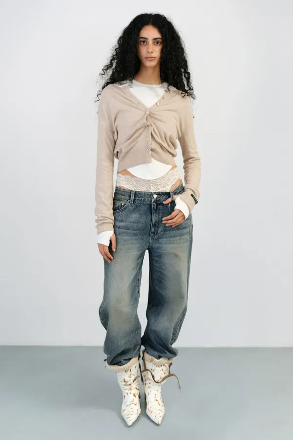 ESSENTIAL WOOL ROUND CARDIGAN - BEIGE