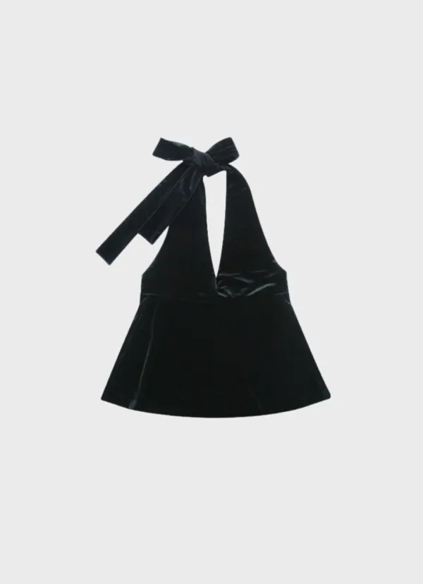 velvet flare halter neck top