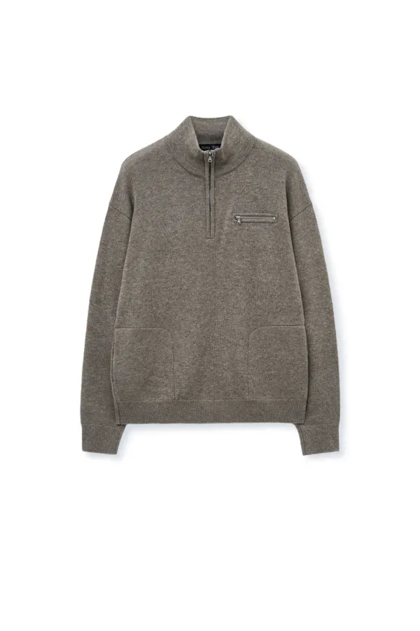 BACK LOGO HALF KNIT ZIP UP PULLOVER FOR MEN IN DARK BEIGE