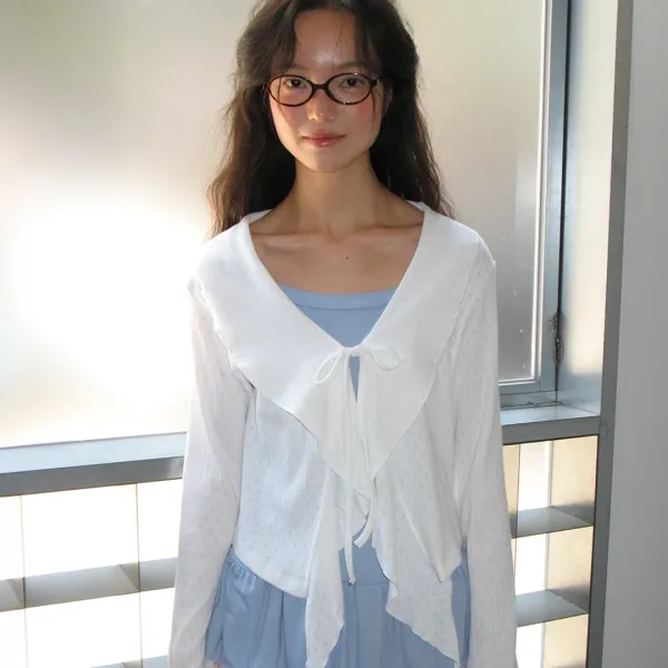 PENDANT SAILOR FRILL EYELET CARDIGAN IVORY