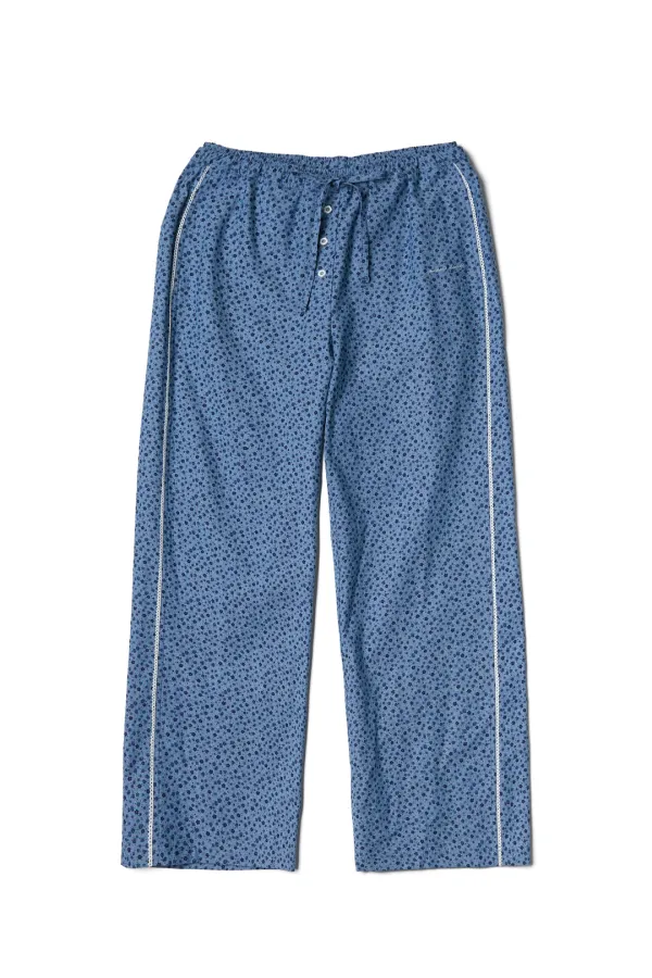 Cotton Loose Long Pants Blue Flower