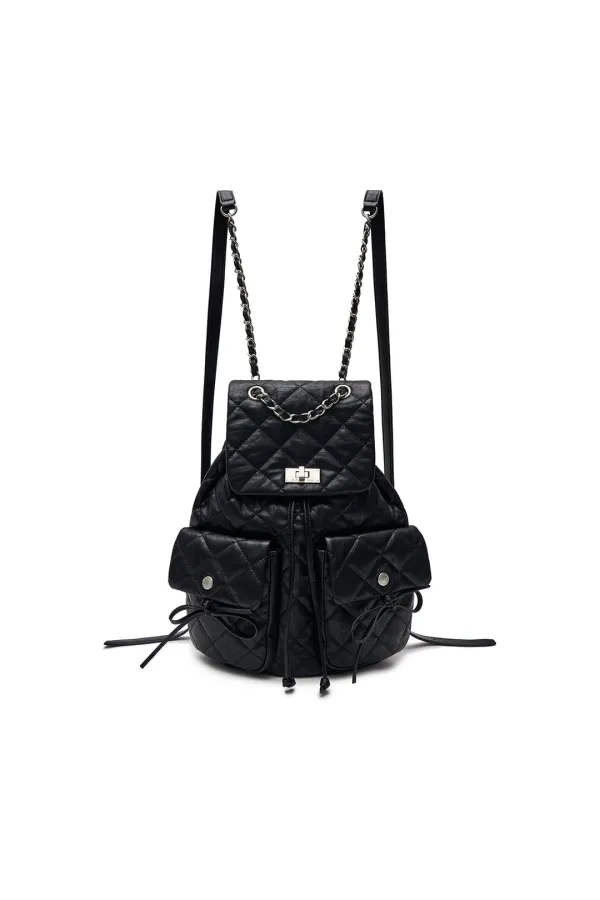 DOUBLE POCKET QUILTING BACKPACK IN BLACK