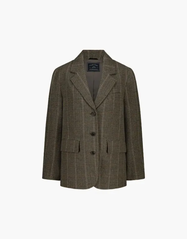 classic wool check jacket - brown