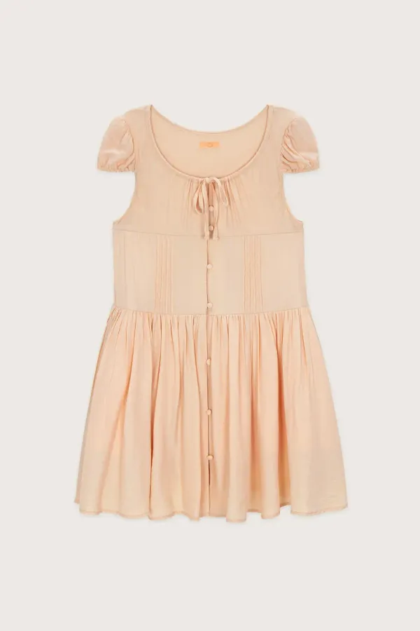 Puff Sleeve Pintuck Dress (Apricot)