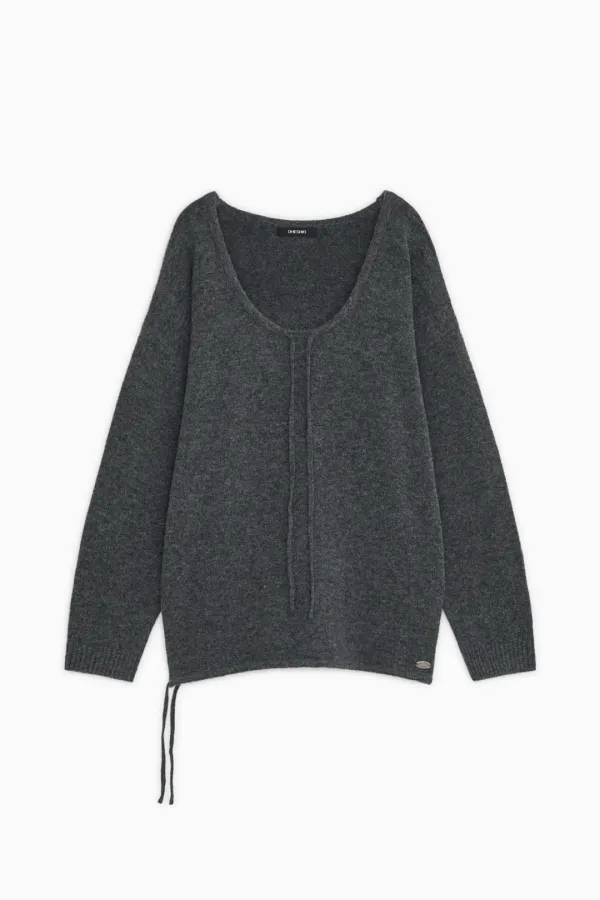 [9/17 입고예정] SOFT ALPACA LAYERED U-NECK KNIT, CHARCOAL