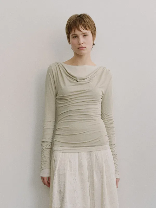 [SET] TIS DRAPE BOATNECK LAYERED TOP_MINT & MINT