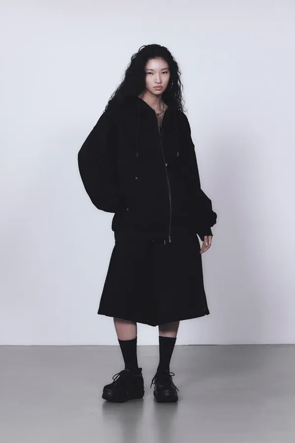 Zipper Finishing Sweat Hoodie Zip-up [ Black ]