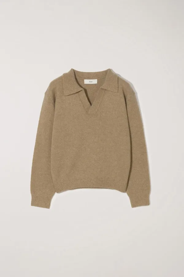 UNISEX OPEN COLLARED CASHMERE SWEATER CAMEL