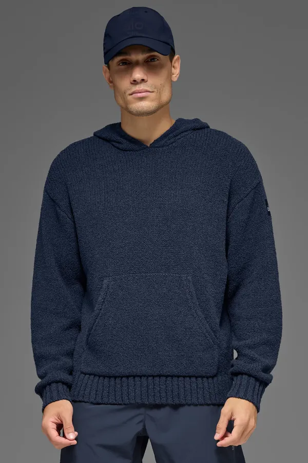 Textured Knit Hoodie - Navy