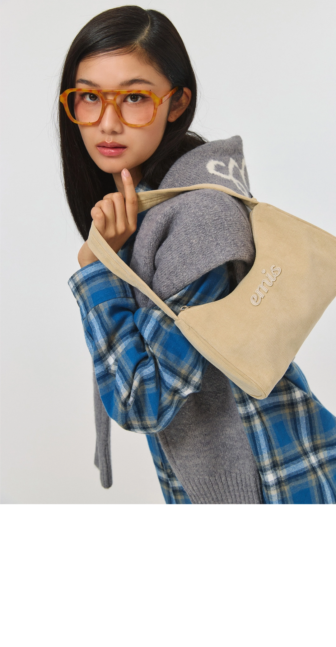 이미스 CORDUROY APPLIQUE HOBO BAG-BEIGE 상품 이미지 2