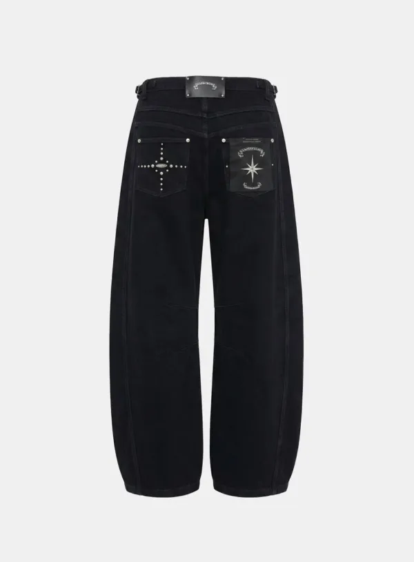 [w-pts26-014] Star-Studded Barrel Pants - Black