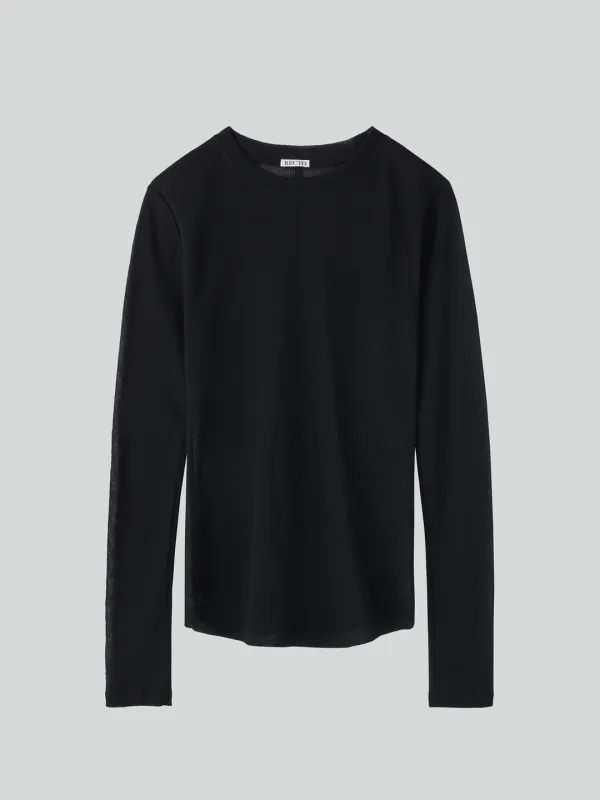 SHEER JERSEY LONG SLEEVE TOP (BLACK)