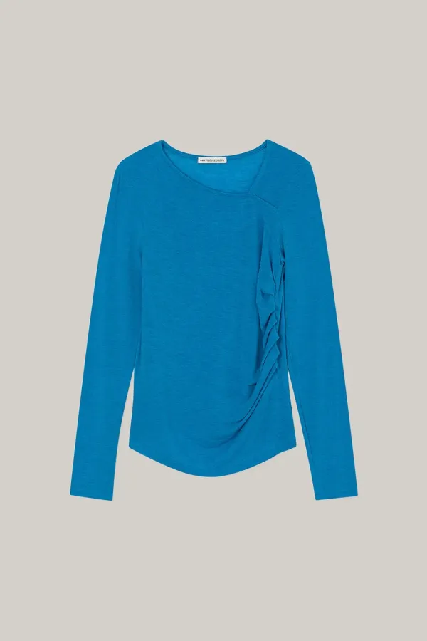 Asymmetric Shirring T-shirt (viva blue)