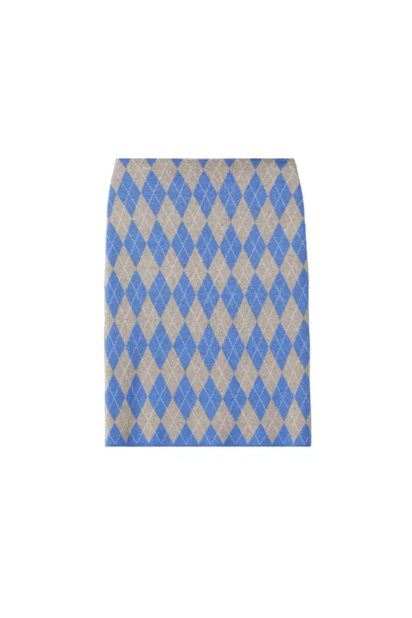 Sparkle argyle knit skirt - Beige/Blue