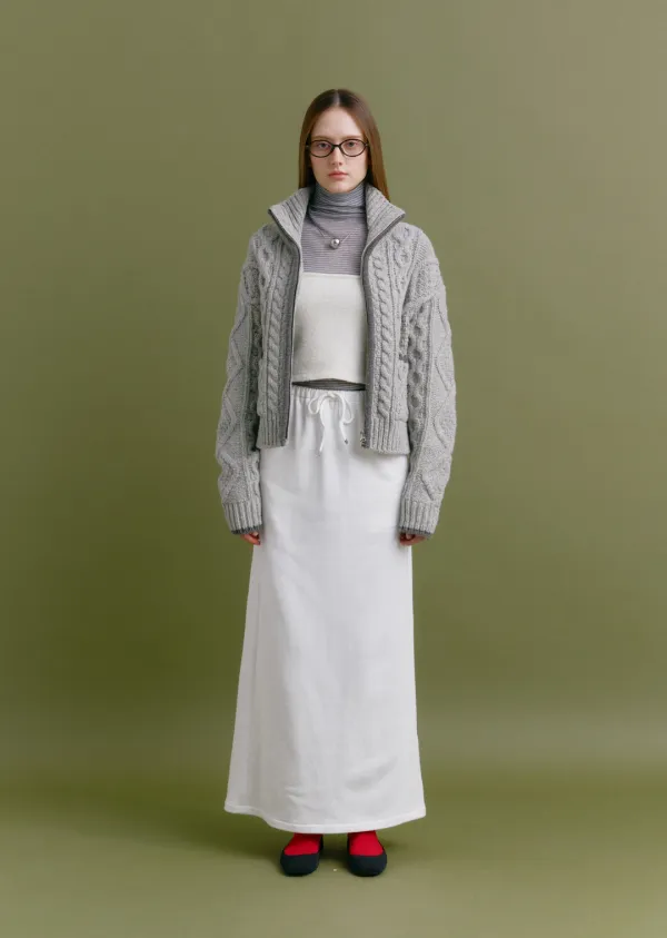 HEAVY CABLE ZIP-UP CARDIGAN (oat gray)