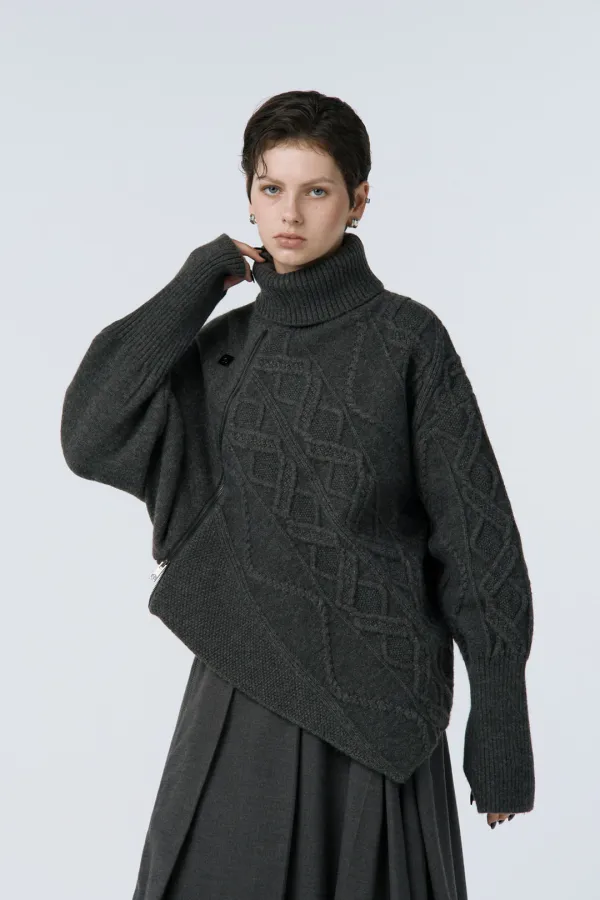 Argyle Cable Zip-up Pullover [ Charcoal ]