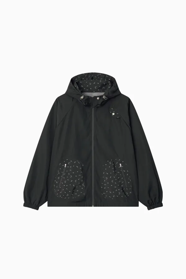 MIXED PATTERN WINDBREAKER, CHARCOAL FLORAL