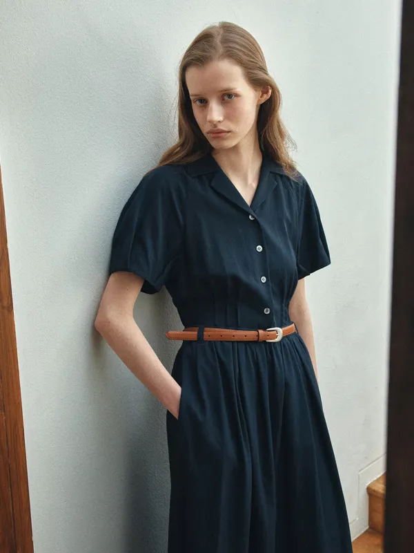 TIR COLLAR VOLUME BELT DRESS_NAVY
