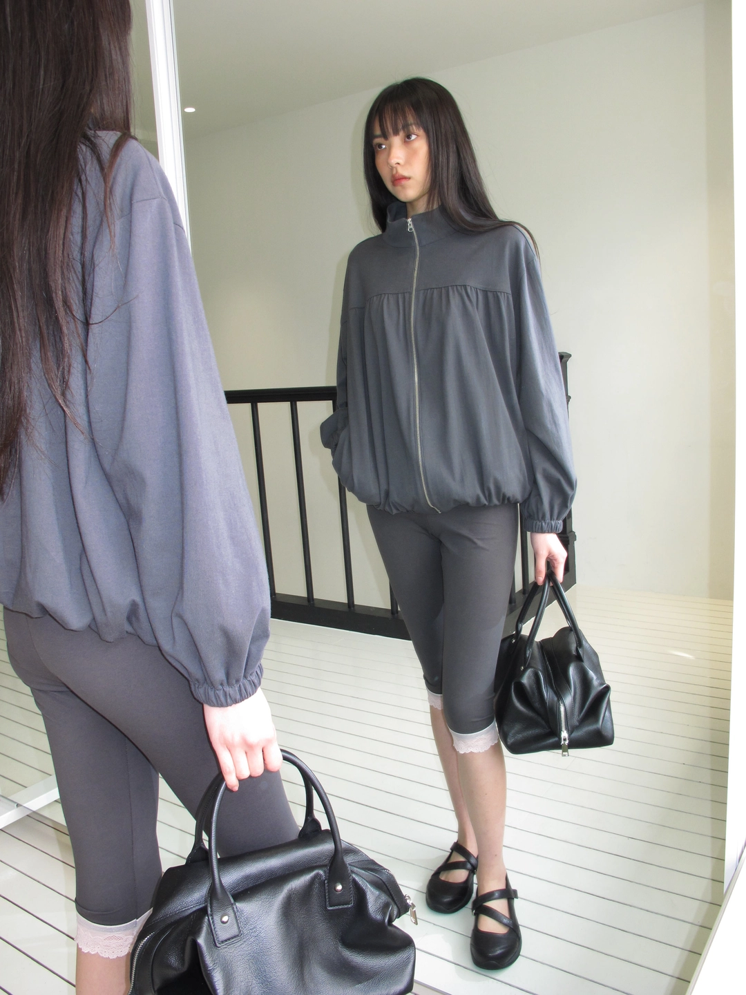 니히 Lace trim leggings (Charcoal) 상품 이미지 2