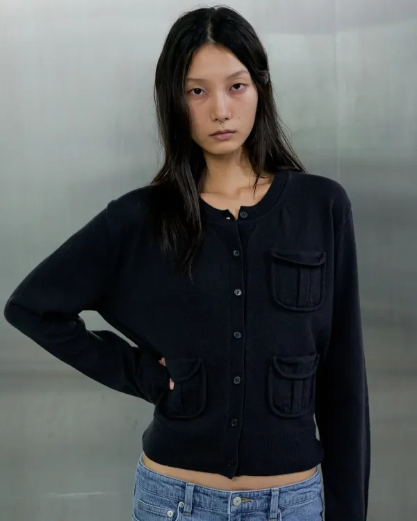 3-POCKET WOOL CARDIGAN - DUSTY BLACK