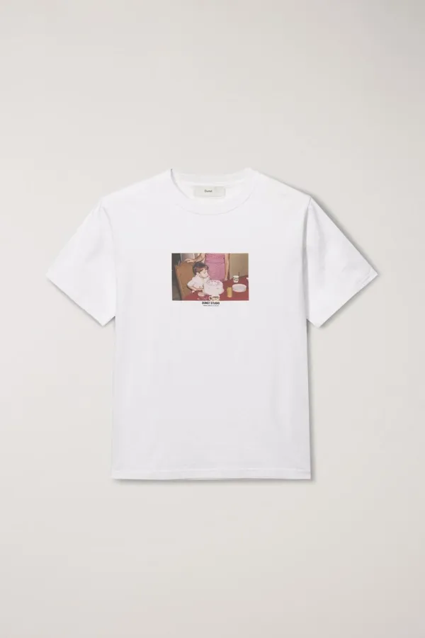 UNISEX CHILDHOOD PHOTO T-SHIRT OFF WHITE BIRTHDAY RED