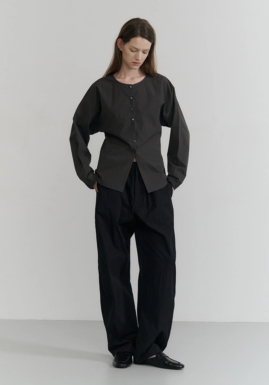 이브세이지 Cotton curved pants (Black) 상품 이미지 2