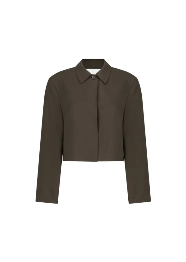 Wool Short Jacket, Khaki Brown