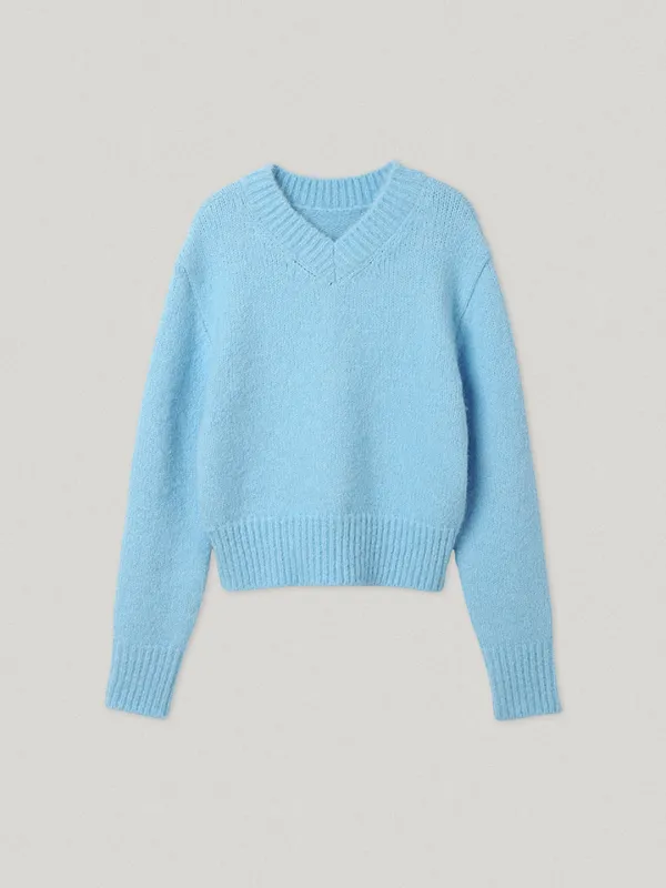S.M.D V Neck Knit Snow Sky