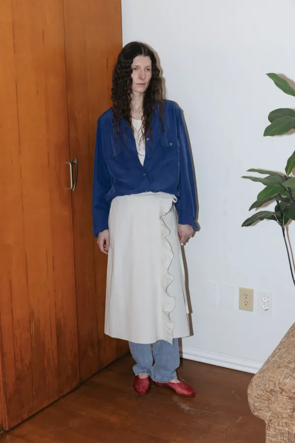 Cotton Frill Wrap Skirt (Light Beige)