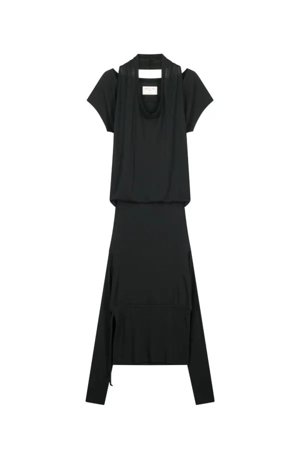 TWO WAY LAYERED JERSEY DRESS IN BLACK