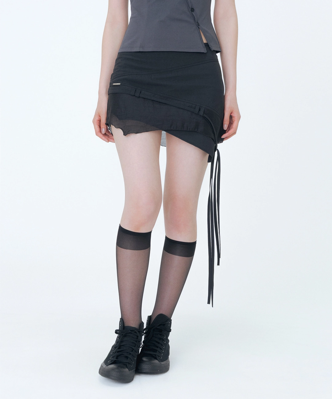 미세키서울 Diagonal sheer string mini skirt BLACK 상품 이미지 2